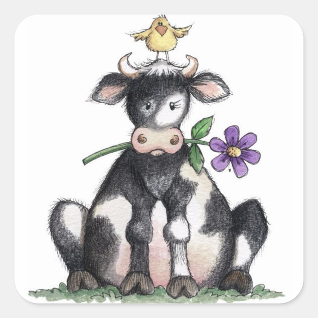Sitta Cow - Stickers Fyrkantigt Klistermärke (Framsida)