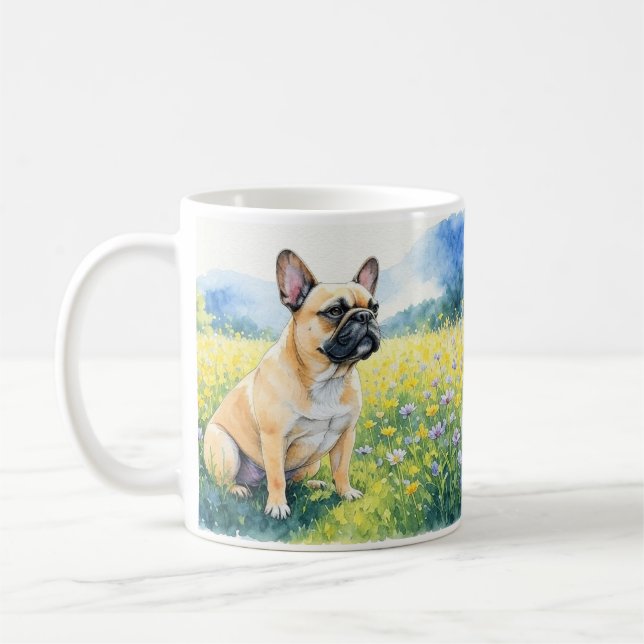 Sitta Frenchie Fransk Bulldog Watercolor Kaffemugg (Vänster)