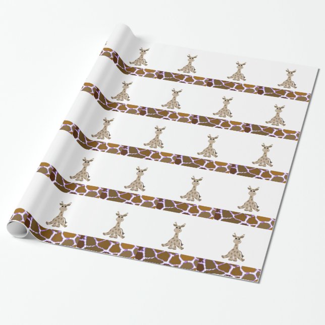Sitta Giraffe med Giraffe Päls Print Presentpapper (Utrullad)
