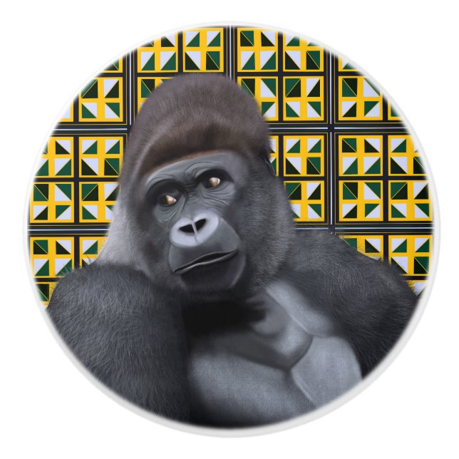 Sitta Gorilla Gult Grönt Geometric Wildlife Knopp (Framsidan)