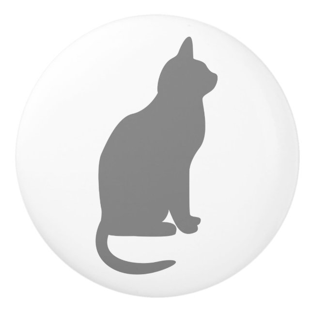 Sitta Grått Cat Facing Höger Knopp (Framsidan)