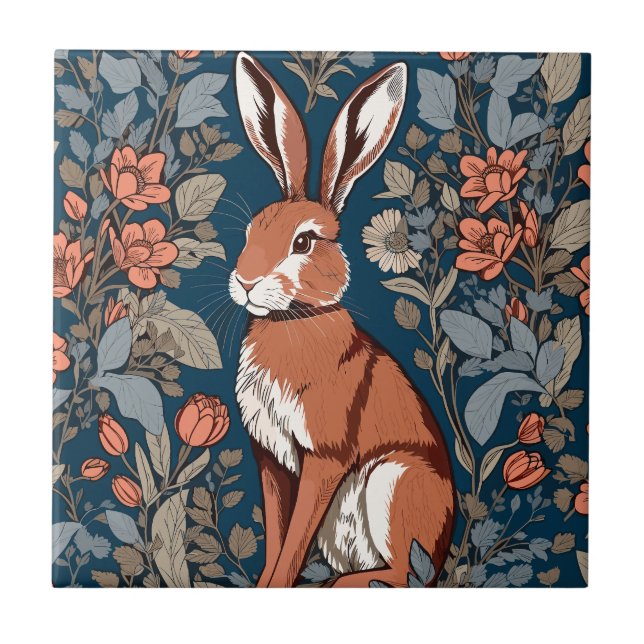 Sitta Hare William Morris Inspired Blommigt Kakelplatta (Framsidan)