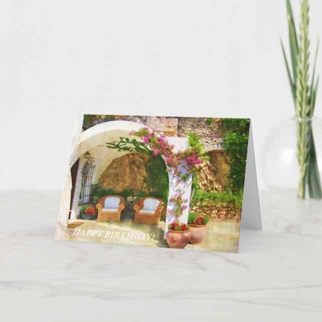 Sitta på en älskvärd uteplats som firar födelsedag helgkort (Framsida)