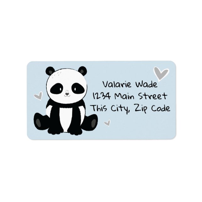Sitta Panda med Hearts Blue Adressetikett (Framsidan)