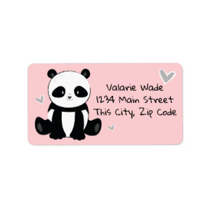 Sitta Panda med Hearts Rosa Adressetikett