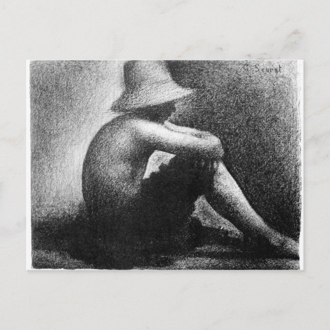 Sitta pojke i halmhatt av Georges Seurat Vykort (Framsida)