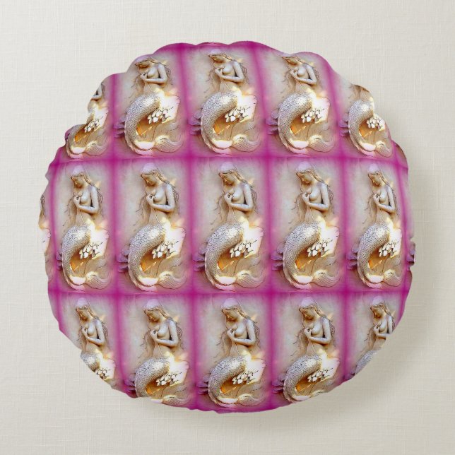 sitta sjöjungfruar rosa runt dekorativ kudde (Framsidan)