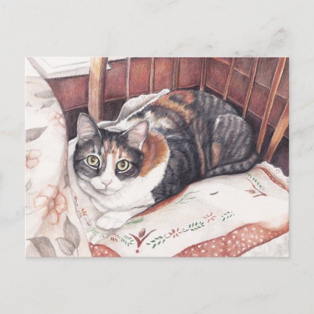 Sitta Söt Calico Cat Art-vykort Vykort (Framsida)