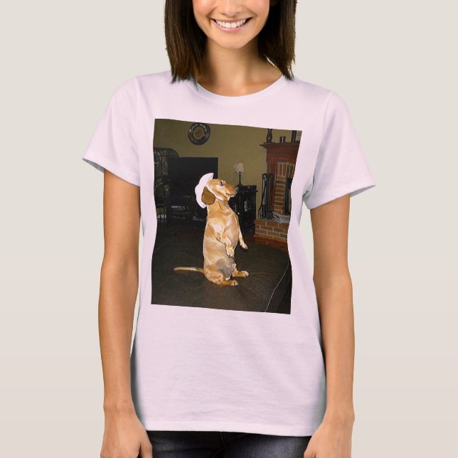 Sitta Söt eller TV Dachshund T-shirt (Framsida)