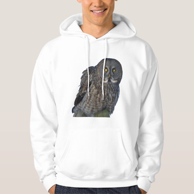 Sitta Underbara Grått Uggla Raptor Wildlife Photo Hoodie (Framsida)