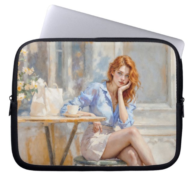 Sitta vid en cafémjuk konst laptop fodral (Framsidan)