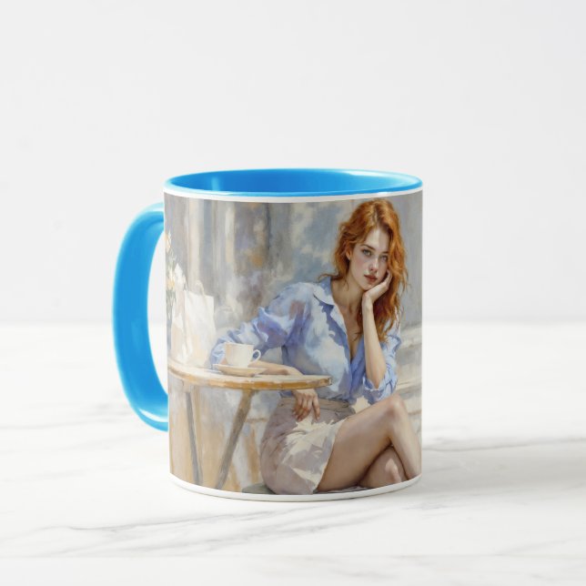 Sitta vid en cafémjuk konst mugg (Framsida vänster)