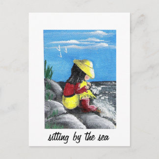 Sitta vid havet vykort