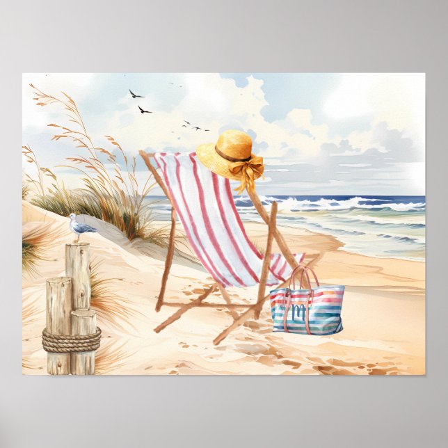 Sitta vid Sea Beach Monogram Poster (Framsidan)
