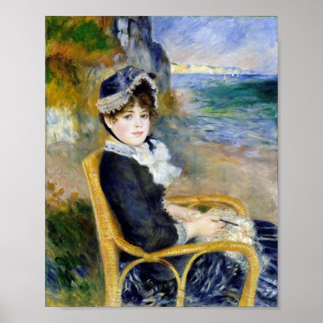 Sitta, Woman, vid havet av Pierre-Auguste Renoir Poster (Framsidan)