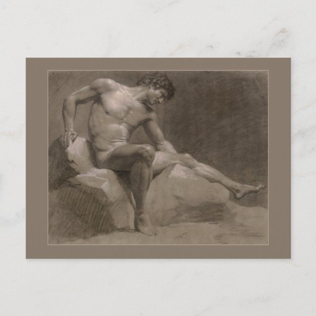 Sittad man av Isabey Vykort (Framsida)