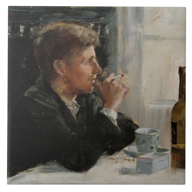 Sittad man-Borttappad i tankarna vid Bord Kakelplatta (Framsidan)