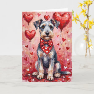 Sittande Bedlington Terrier-valps på valentin Kort