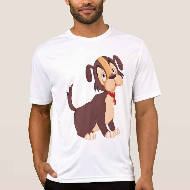 Sittande Brun Valp Söt Glad Hund T Shirt (Framsida)