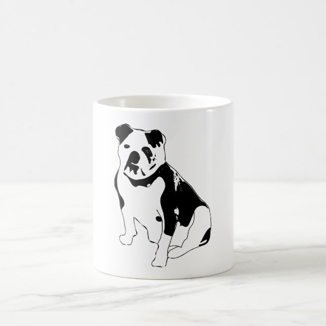 Sittande Bulldog Porträtt Svart Vitt Konstverk Kaffemugg (Center)