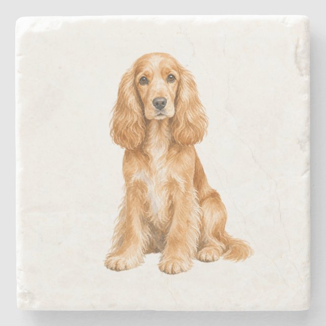 Sittande Cocker Spaniel Naturstensunderlägg Stenunderlägg (Framsidan)