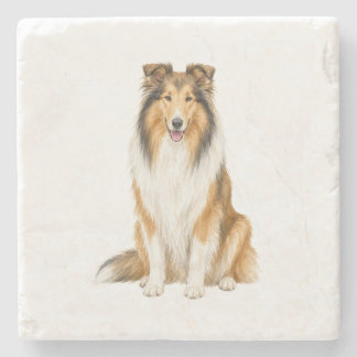 Sittande Collie Naturstensunderlägg Stenunderlägg