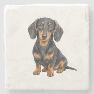 Sittande Dachshund Naturstensunderlägg Stenunderlägg