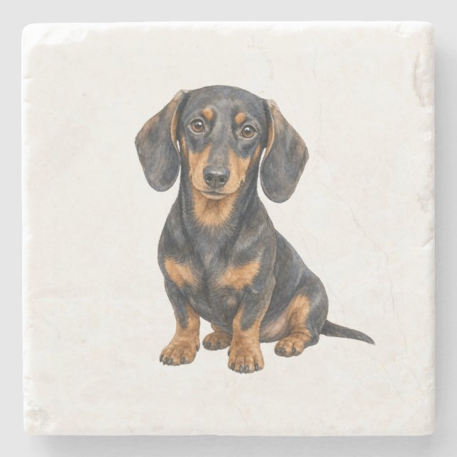 Sittande Dachshund Naturstensunderlägg Stenunderlägg (Framsidan)