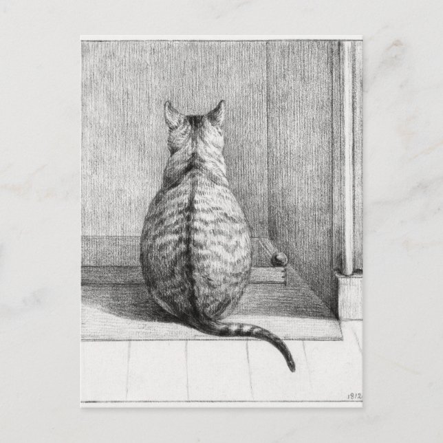 Sittande katt, bakifrån (1812) vykort (Framsida)