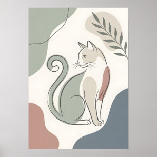 Sittande Katt Boho Abstrakt Poster