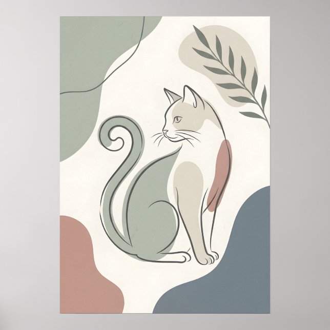 Sittande Katt Boho Abstrakt Poster (Framsidan)