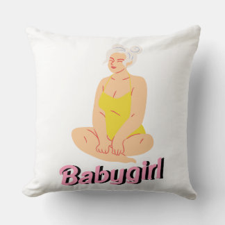 Sittande kvinna i gul badanzug Babygirl Kudde