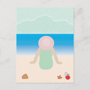 Sittande på sandstranden vykort