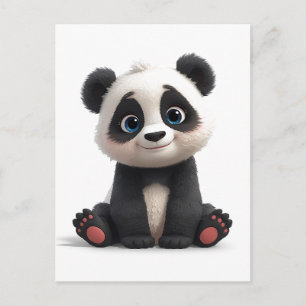 Sittande Panda Björn Tecknad Illustration Konst Vykort