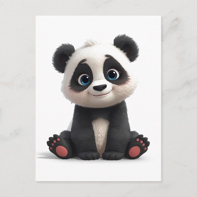 Sittande Panda Björn Tecknad Illustration Konst Vykort (Framsida)