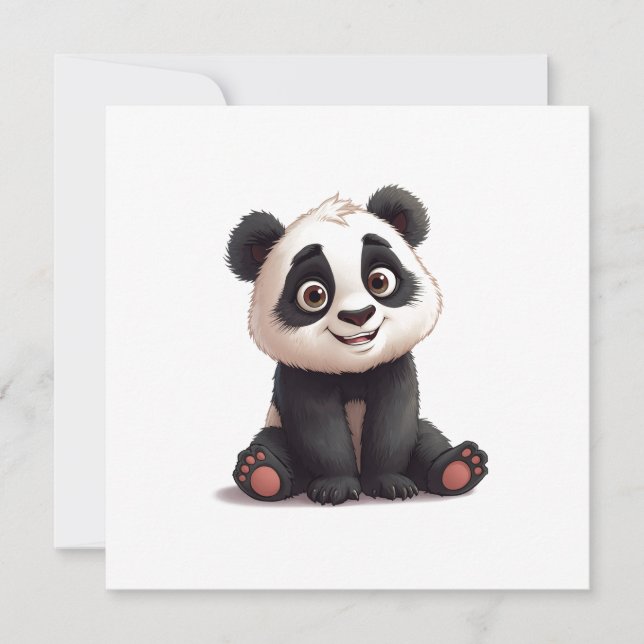 Sittande Panda Björn Tecknad Illustration Konstver (Framsida)