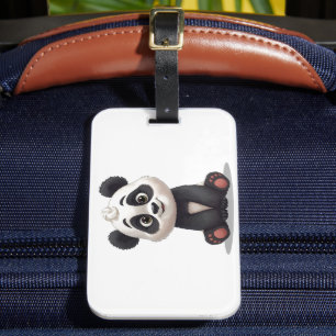 Sittande Panda Björn Tecknad Illustration Konstver Bagagebricka