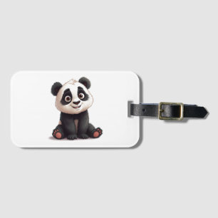 Sittande Panda Björn Tecknad Illustration Konstver Bagagebricka