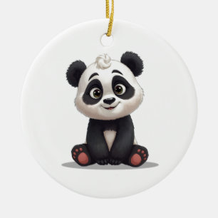 Sittande Panda Björn Tecknad Illustration Konstver Julgransprydnad Keramik