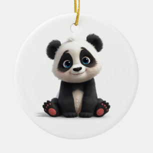 Sittande Panda Björn Tecknad Illustration Konstver Julgransprydnad Keramik