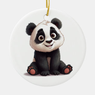 Sittande Panda Björn Tecknad Illustration Konstver Julgransprydnad Keramik