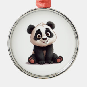 Sittande Panda Björn Tecknad Illustration Konstver Julgransprydnad Metall