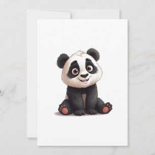 Sittande Panda Björn Tecknad Illustration Konstver Julkort