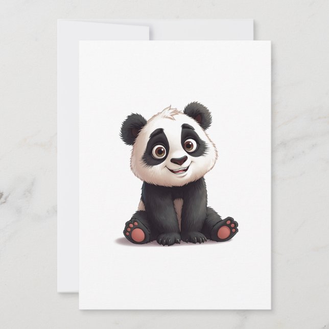 Sittande Panda Björn Tecknad Illustration Konstver Julkort (Framsida)