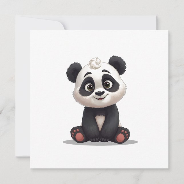 Sittande Panda Björn Tecknad Illustration Konstver Julkort (Framsida)