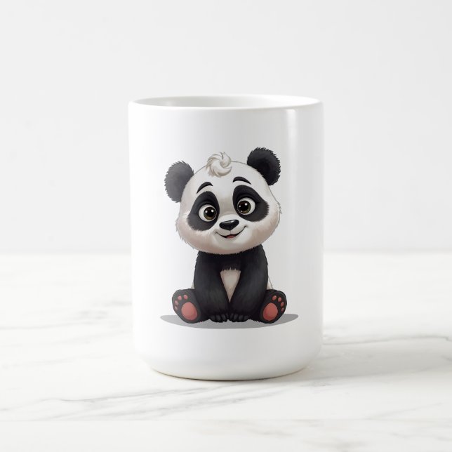 Sittande Panda Björn Tecknad Illustration Konstver Kaffemugg (Center)