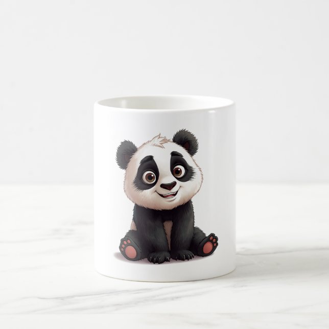 Sittande Panda Björn Tecknad Illustration Konstver Kaffemugg (Center)