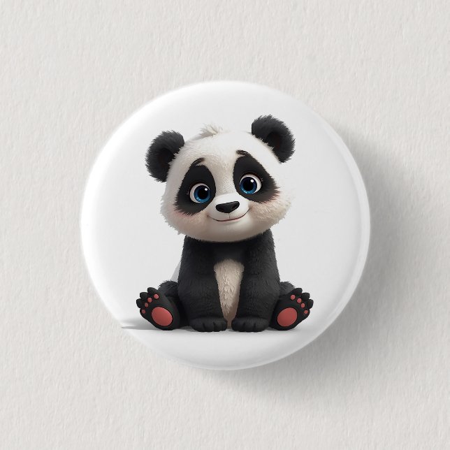 Sittande Panda Björn Tecknad Illustration Konstver Knapp (Framsida)