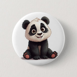 Sittande Panda Björn Tecknad Illustration Konstver Knapp