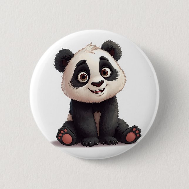 Sittande Panda Björn Tecknad Illustration Konstver Knapp (Framsida)
